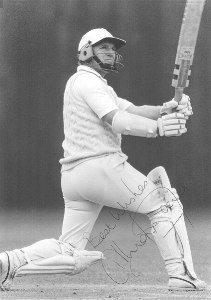 Hugh Morris watches the ball sail away