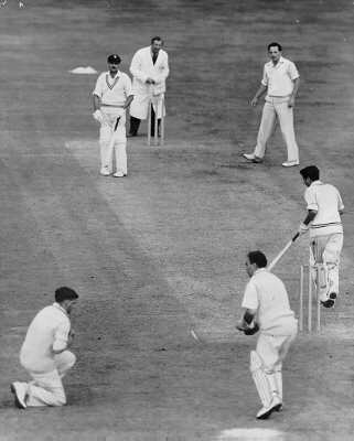 Don Shepherd (The bowler) gets a wicket