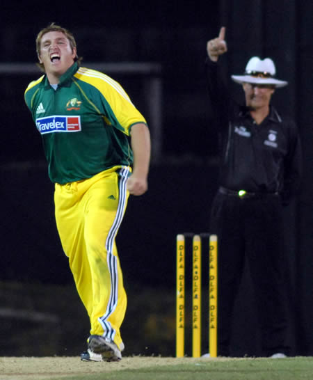 Cosgrove celebrates the wicket of Hinds