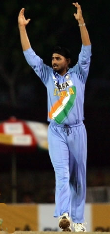 Harbhajan celebrates after taking a wicket