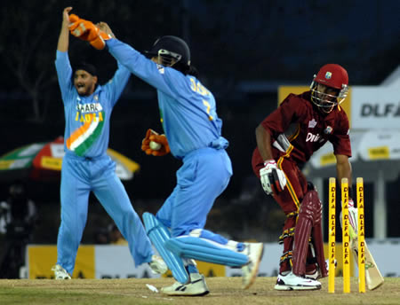 Harbhajan celebrates after taking a wicket