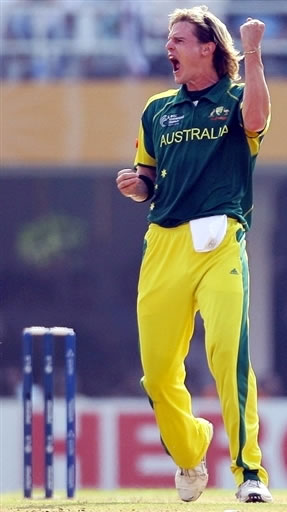 Bracken celebrates after taking a wicket