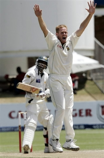 Pollock celebrates the wicket of Hafeez