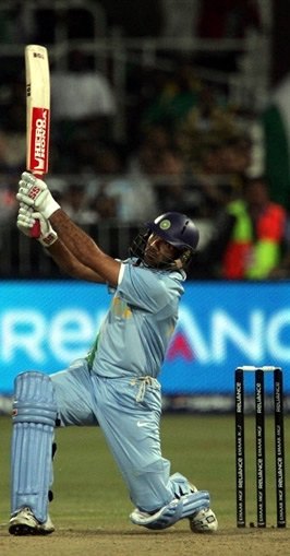 Yuvraj Singh slams his sixth six in one over