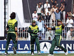 Umar Gul celebrates the wicket of Gibbs