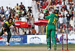 Makhaya Ntini is bowled by Umar Gul