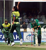 Herschelle Gibbs is bowled by Iftikhar Anjum