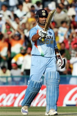 Sachin Tendulkar celebrates his fifty