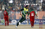 Wahab Riaz celebrates the wicket of Williams