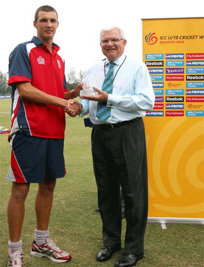 Steven Finn Receiving Man of the Match Award