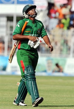 Shahriar Nafees walks back to the pavilion