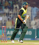 Younis Khan is bowled by Farhad Reza