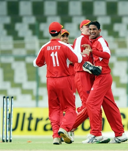 Nadeem Ahmed celebrates the wicket of Younis Khan