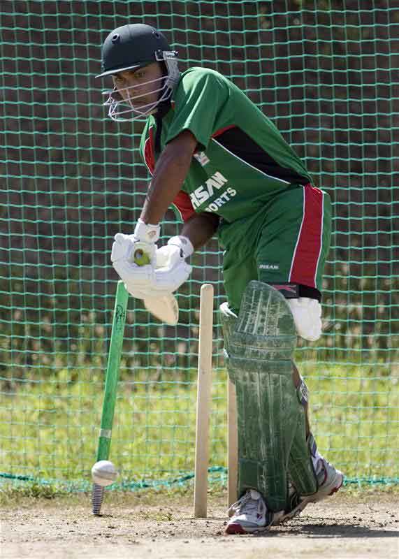 Malhar Patel plays a shot in the nets