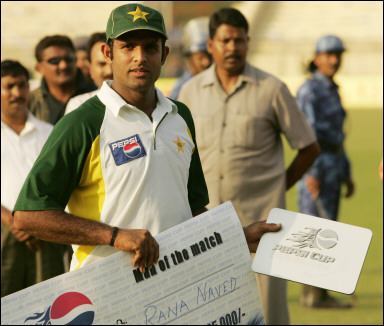 Naved-ul-Hasan with the Man of the Match awards