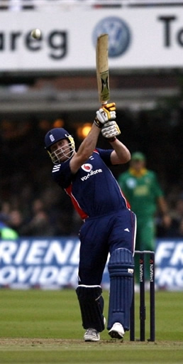 Andrew Flintoff hits a boundary