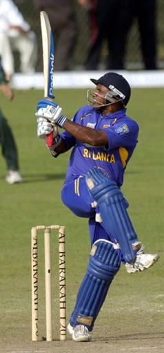 Sanath Jayasuriya hits a six