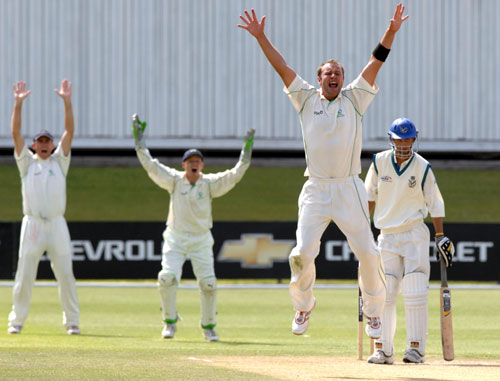 Ireland's Peter Connell appeals for lbw on day three