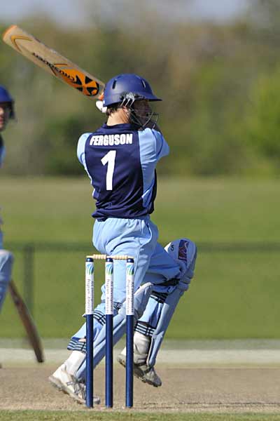 Argentina opening bat Pablo Ferguson looks for runs against the Cayman Islands