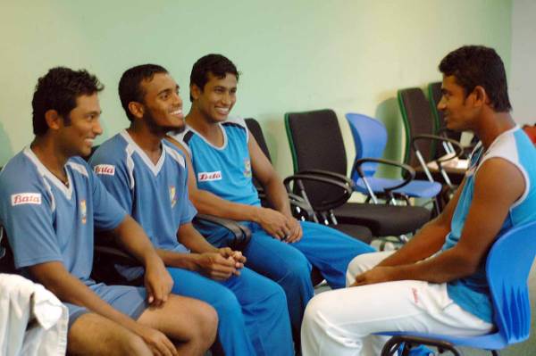 Nafees Iqbal , Mehrab Hossain ,Sajidul Islam & Dollar Mahmud are chatting in dressing room 