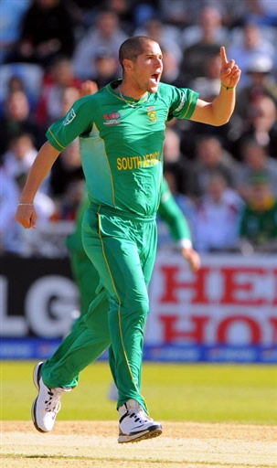 Parnell celebrates the wicket of Wright