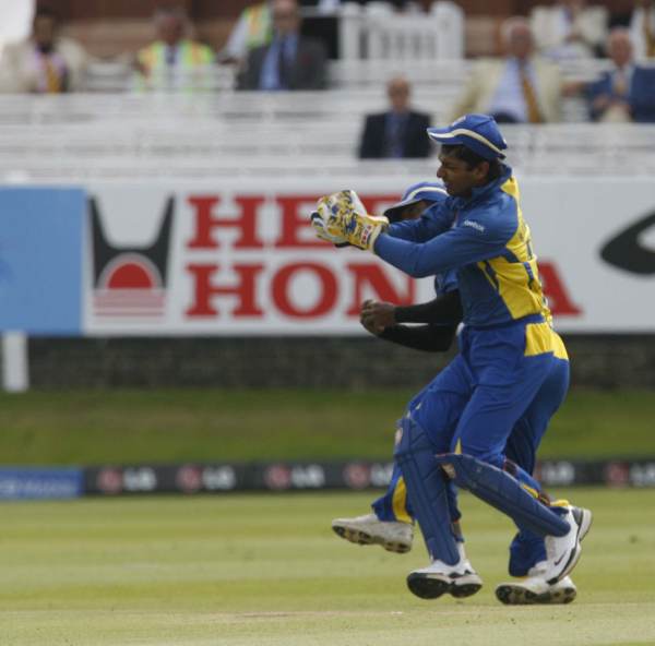 Sangakkara pouches a catch