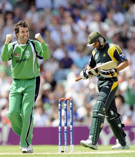 McCallan celebrates the wicket of Afridi