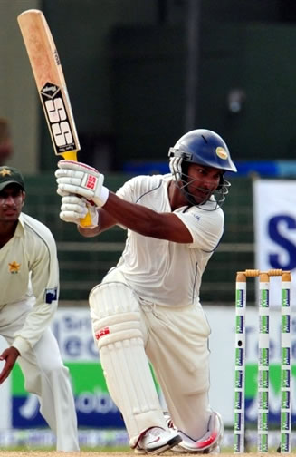 Sangakkara plays a cover drive