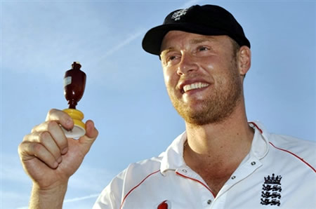 Andrew Finltoff holds the Ashes Trophy