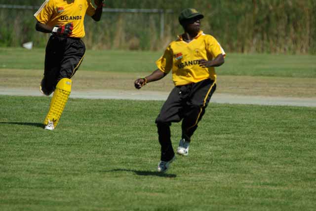 Nyero joyful after a fine catch to end Nitish Kumar's innings 