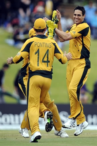 Johnson celebrates the wicket of Afridi