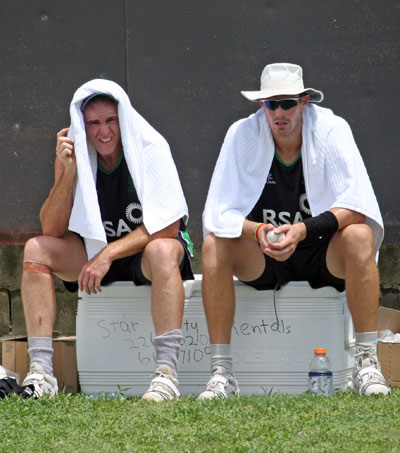 Training was hot work for Trent Johnston and Boyd Rankin 