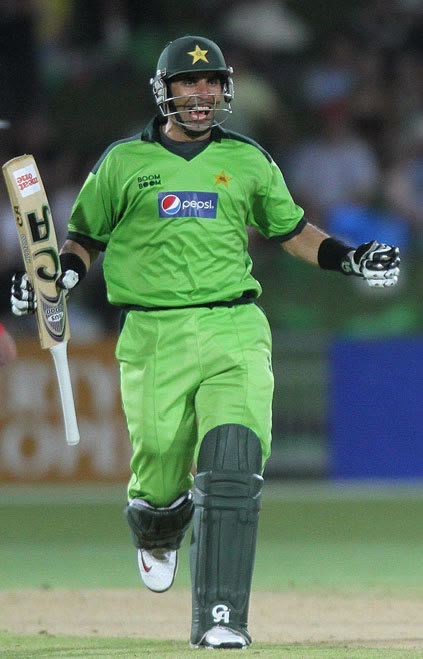 Misbah-ul-Haq celebrates after winning the 4th ODI against New Zealand