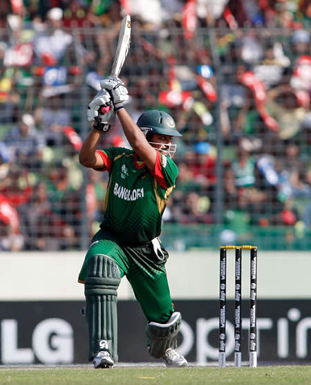 Tamim Iqbal plays a cover drive