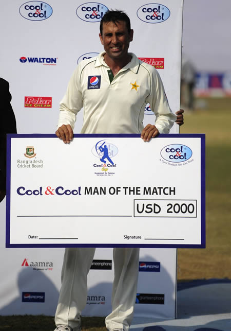 Younis Khan was Man of the Match for his unbeaten double-century