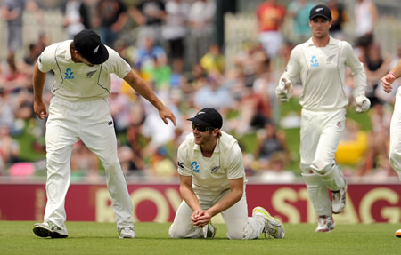 Kane Williamson catches James Pattinson in the slip cordon