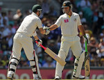 Ricky Ponting congratulates Michael Clarke on reaching his half-century