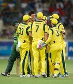 Australia celebrate after dismissing Imran Nazir