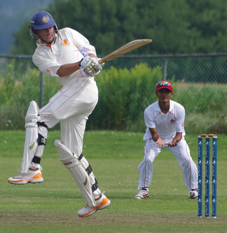 Eric Szwarczynski forces a ball to the legside