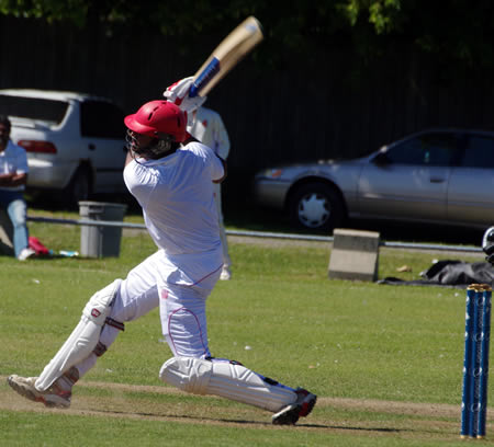 Ruvindu Gunasekera drives to his maiden first-class century