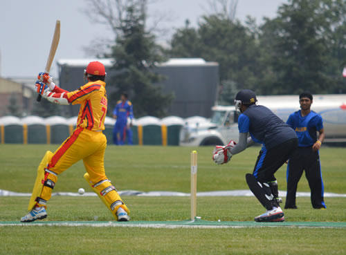 A cut for a boundary by Ontario Reds captain Abraash Khan