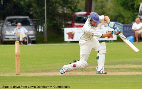 Lewis Denmark square drives a ball while batting for Norfolk