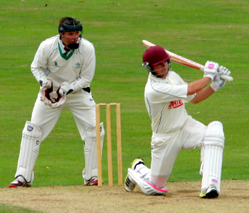 Ryan Findlay hits over mid-on to the boundary