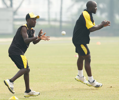 Uganda players warming up