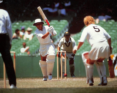 Janette Brittin drives to mid-on while Jo Chamberlain backs-up during the Final