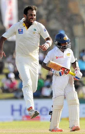 Wahab Riaz celebrates a wicket