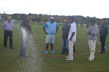 West Indies cricketing legend Desmond Haynes checks the pitch at Mississauga Ramblers Iceland