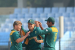 Peter Mulder celebrates after taking a wicket