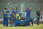 An ecstatic Namibia side after they stunned the defending champions