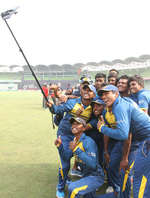 An ecstatic Sri Lanka take a selfie after beating England